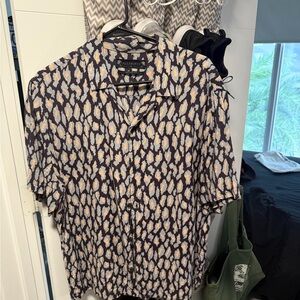 All Saints Men's Patterned Shirt - Blue and Cream